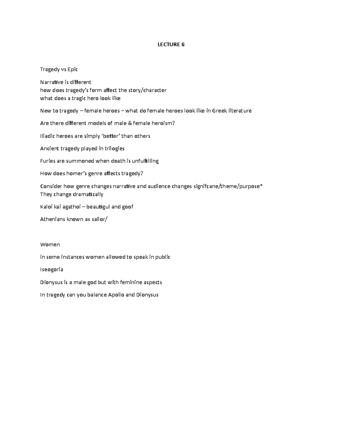 Lecture 6 - Prof Adam Rappold - LECTURE 6 Tragedy vs Epic Narrative is ...