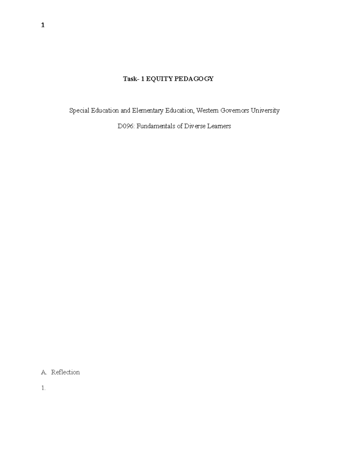 Task 1 Equity Pedagogy Task 1 Fundamental Of Diverse Learners Passed Task Task 1 Equity