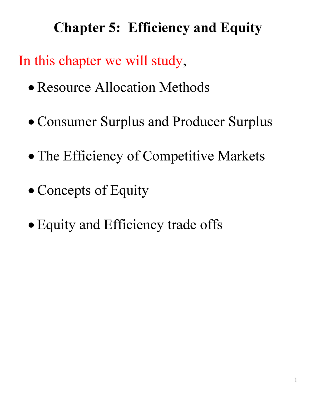 SOLUTION: Chapter 5 economic questions and answers topic efficiency and  equity - Studypool