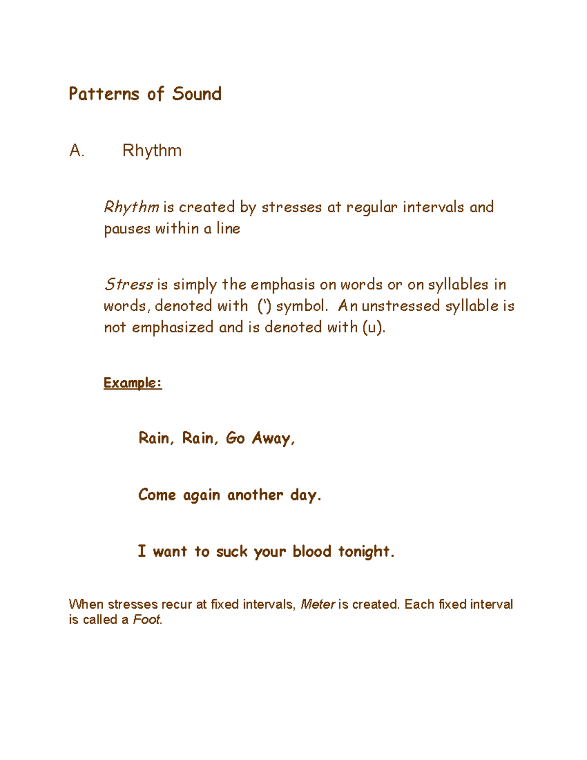 New6 - english notes 6 - Patterns of Sound A. Rhythm Rhythm is created ...