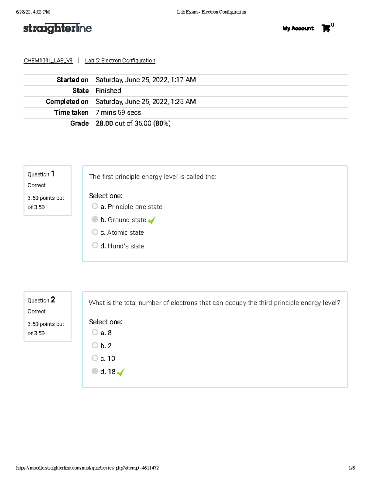 Lab 5 Exam Electron Configuration CHEM101L_LAB_V3 Lab 5 Electron