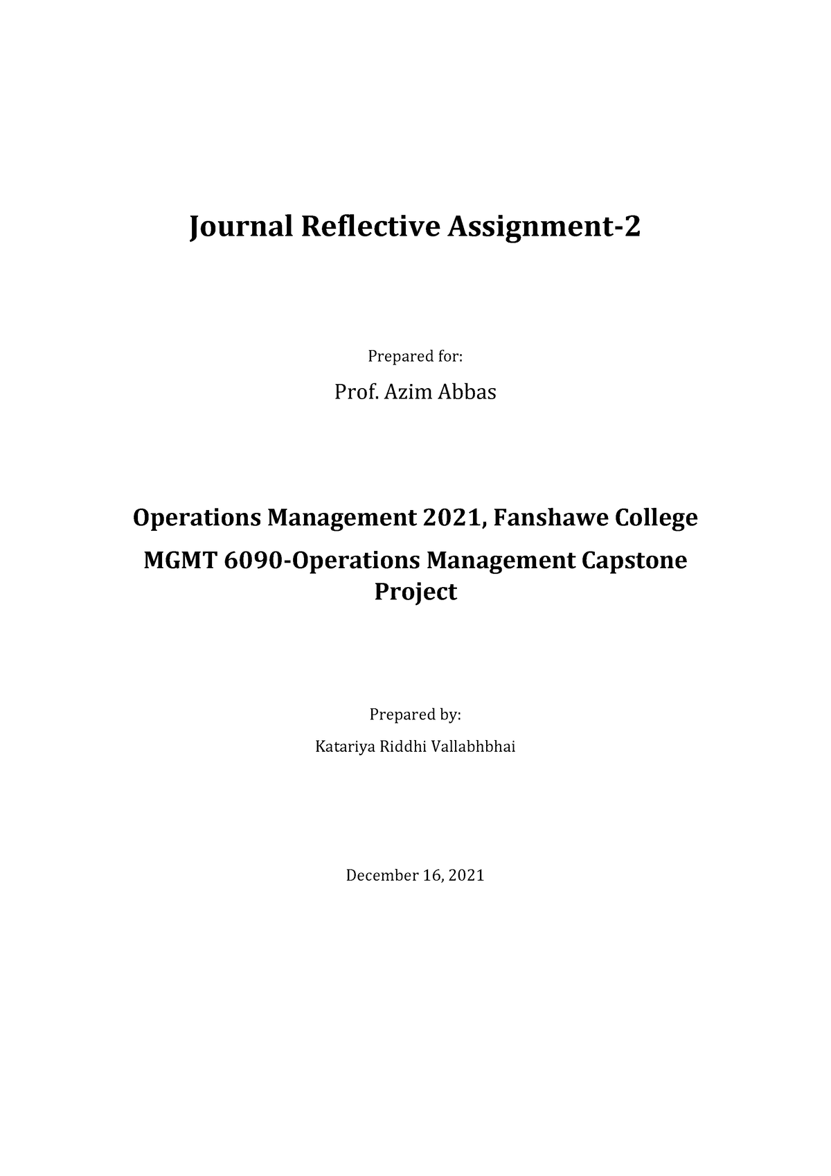 project management reflective assignment