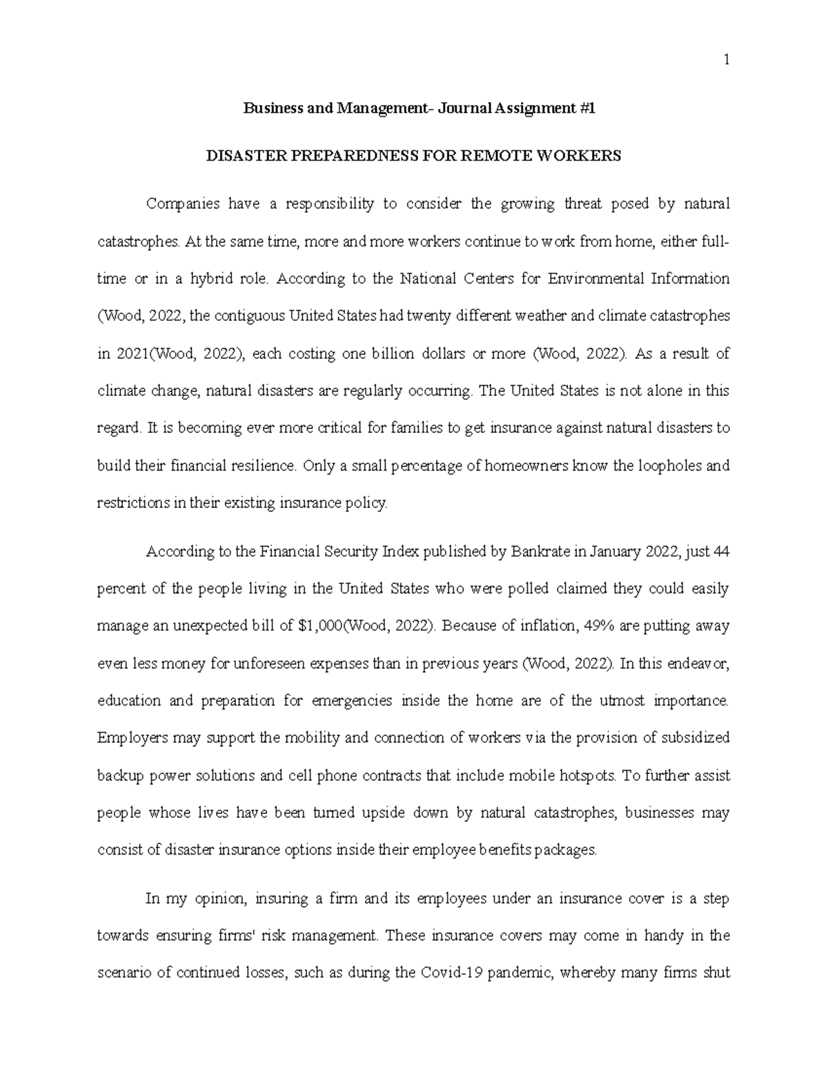 Journal assignment 1 - 1 Business and Management- Journal Assignment ...