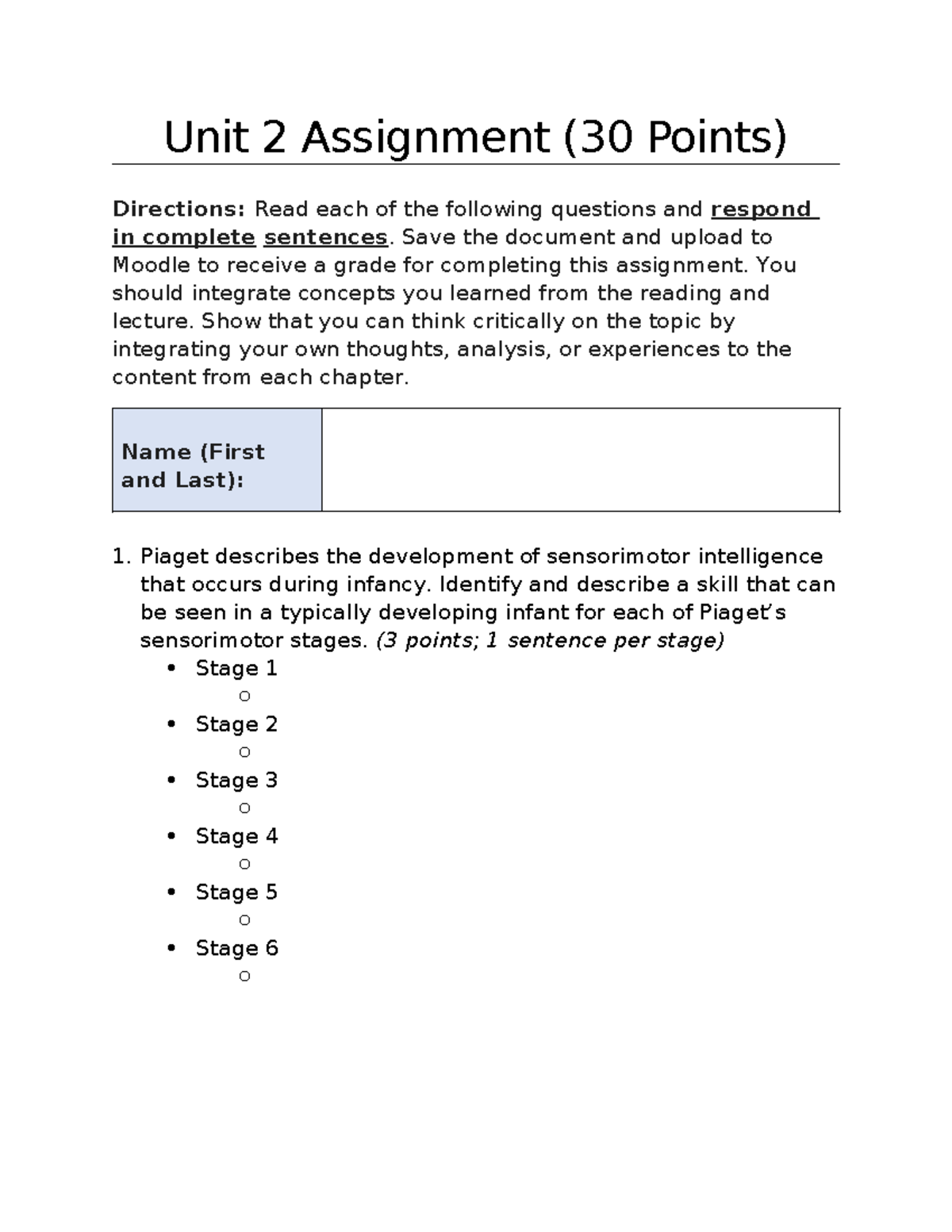 Unit 2 Assignment - Unit 2 Assignment (30 Points) Directions: Read each ...