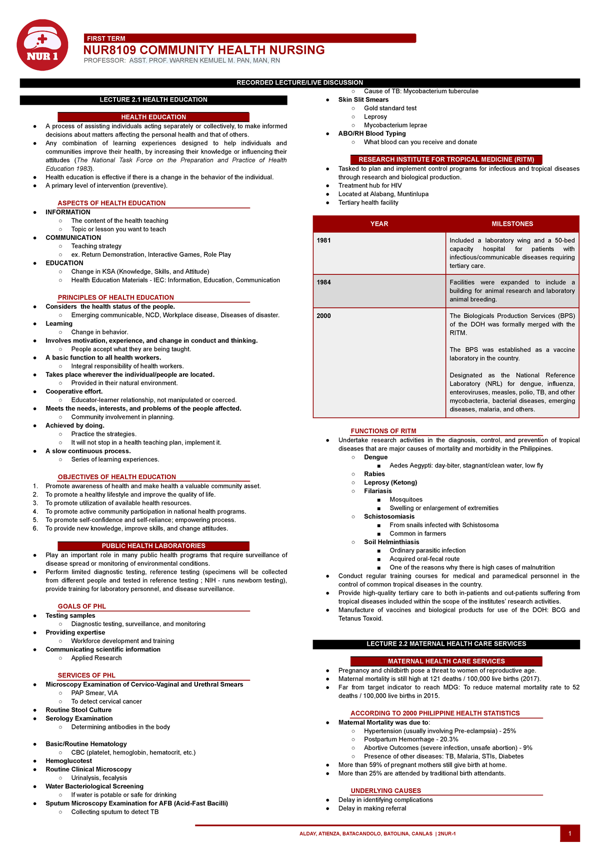 CHN Trans Preliminaries - FIRST TERM NUR8109 COMMUNITY HEALTH NURSING ...