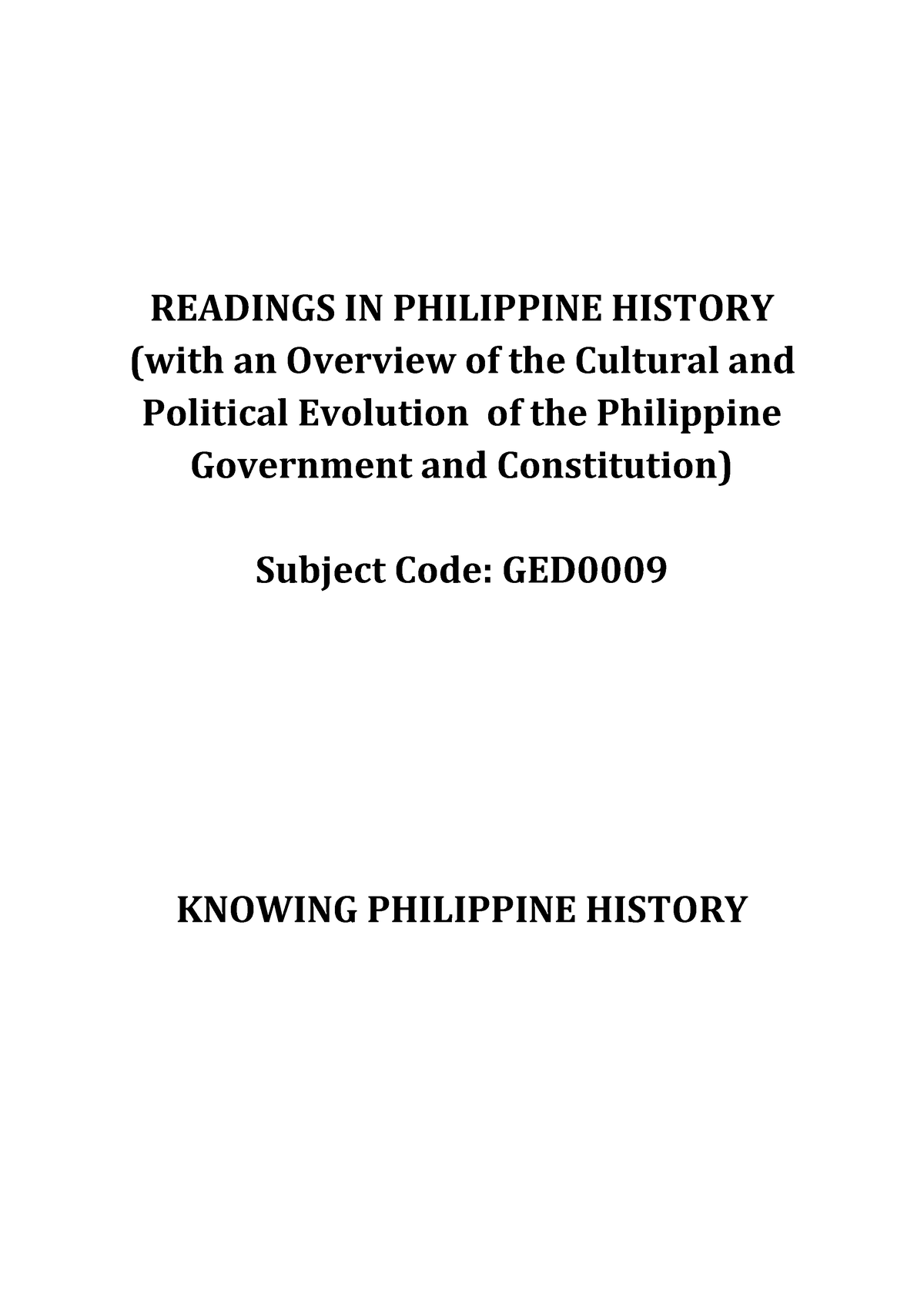 Readings IN Philippine History - READINGS IN PHILIPPINE HISTORY (with ...