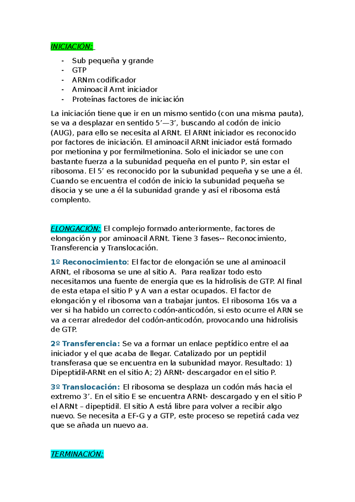 TEMA 7 BiologíA - INICIACIÓN: Sub pequeña y grande GTP ARNm codificador ...