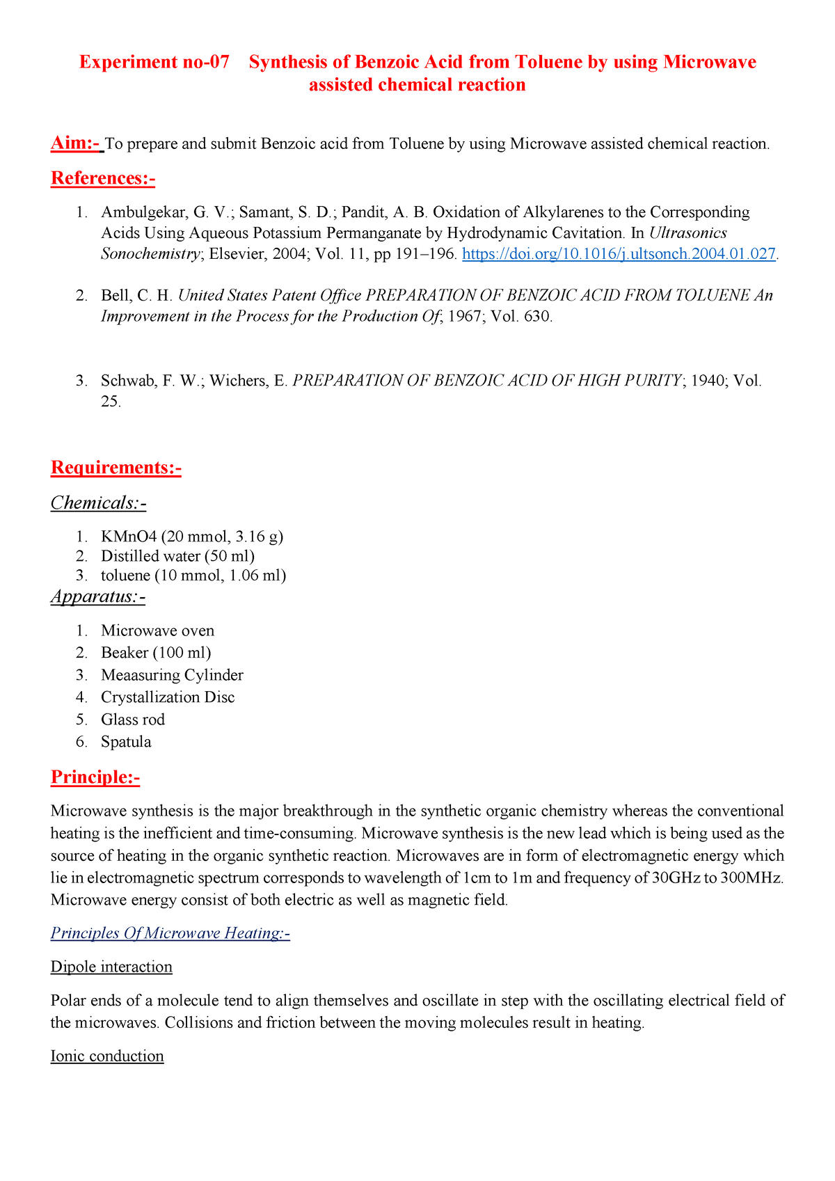 benzoic acid experiment leaving cert