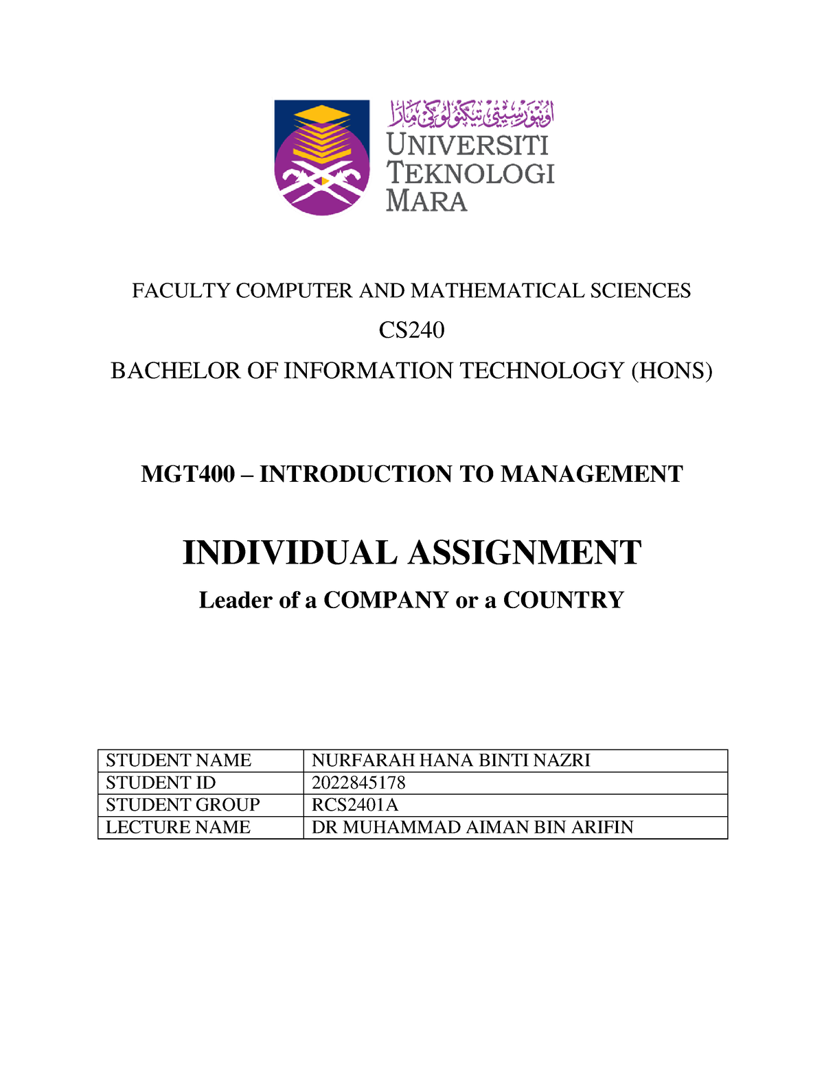 individual assignment mgt400