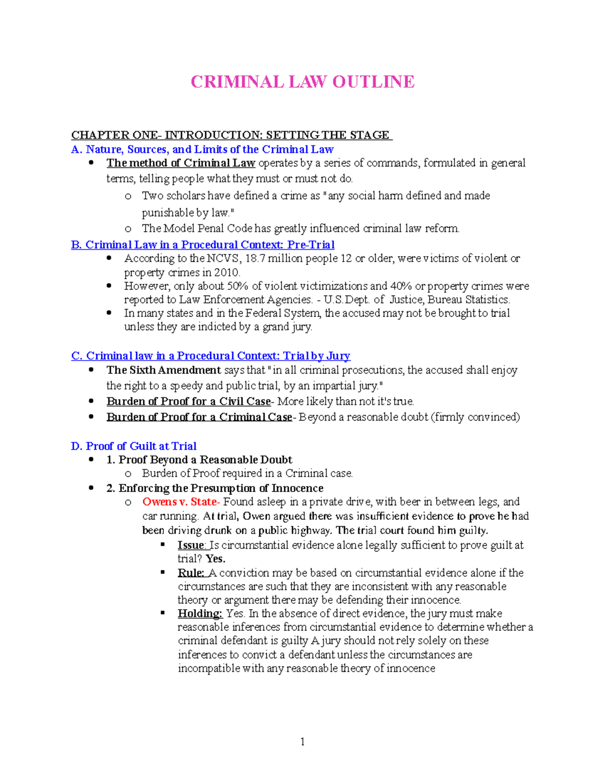 308030086 Final Criminal Law Outline - CRIMINAL LAW OUTLINE CHAPTER ONE ...