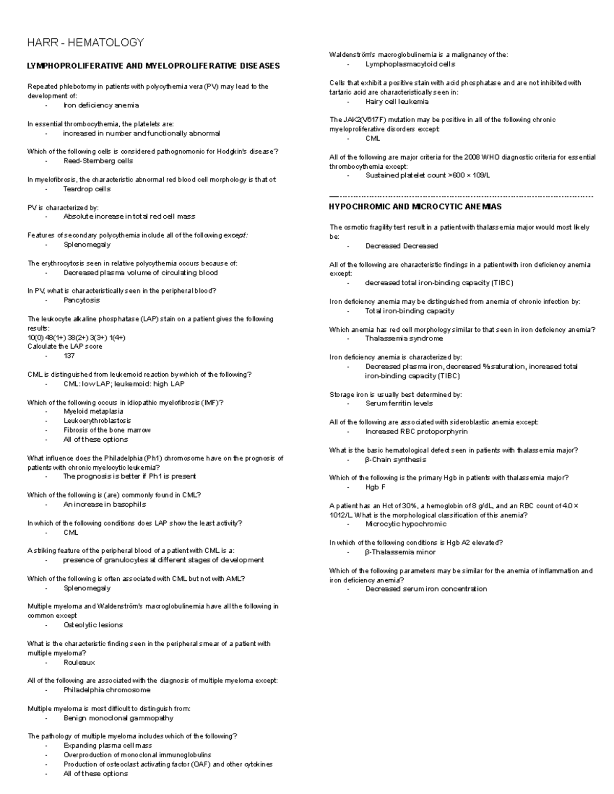 HARR - sample test - HARR - HEMATOLOGY LYMPHOPROLIFERATIVE AND ...
