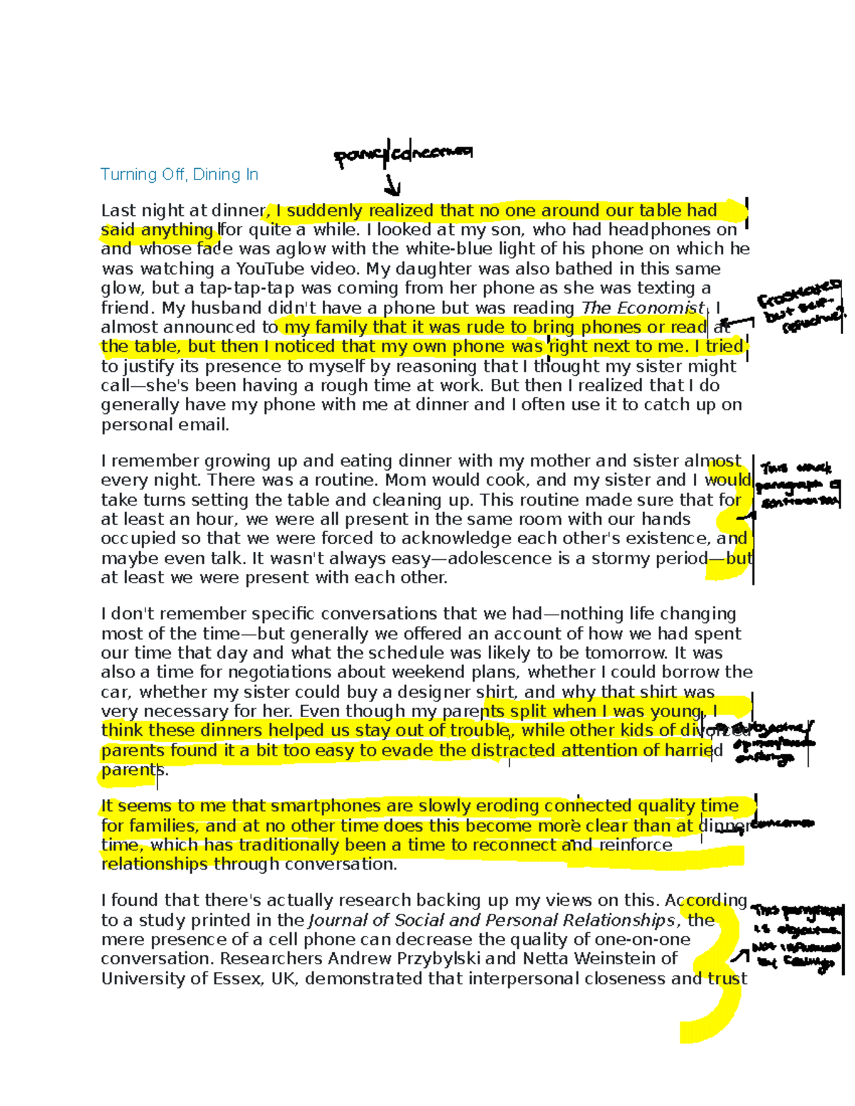 Turning Off, Dining Answers to 5 questions within MindEdge course