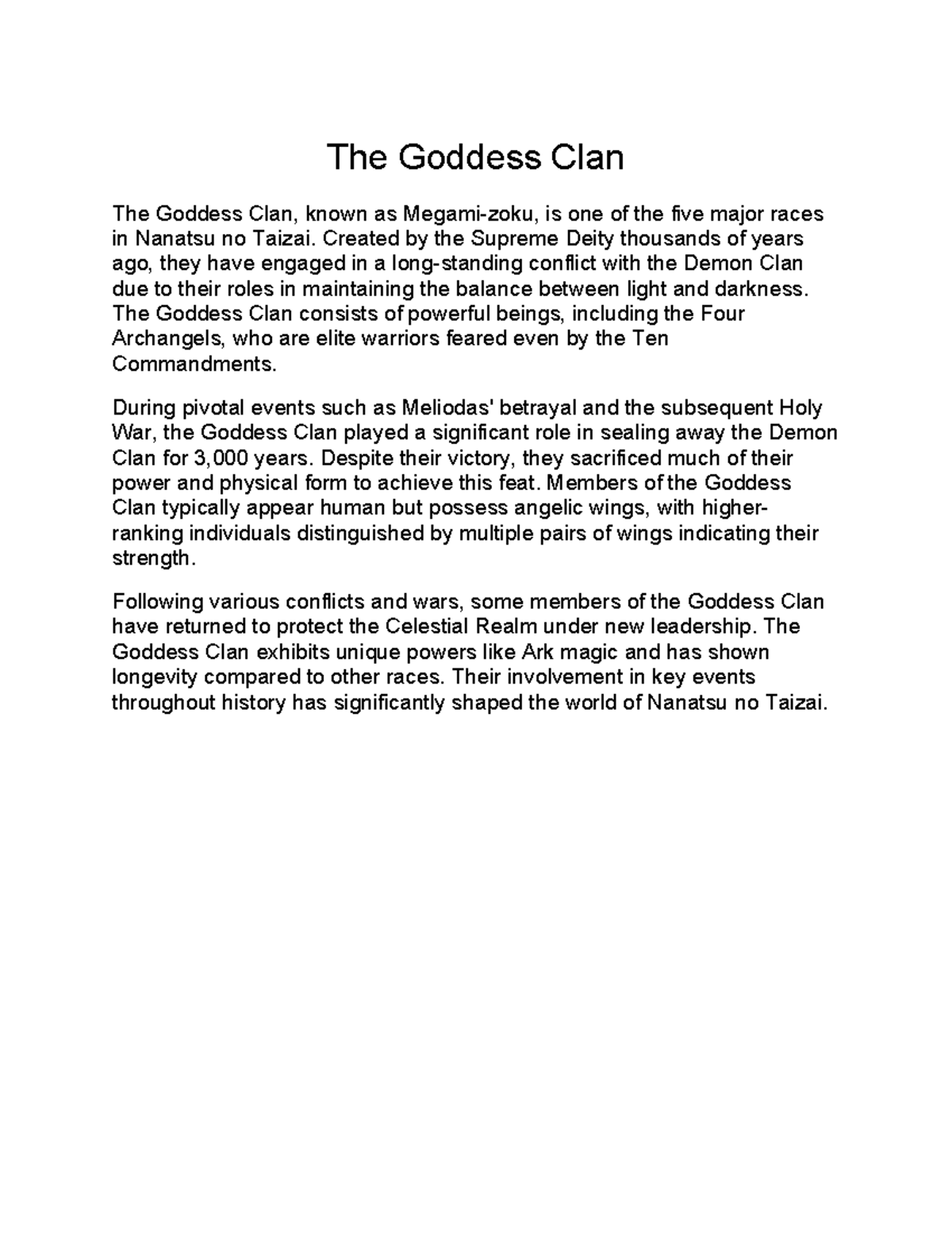 Summary of the Goddess Clan in the Seven Deadly Sins - The Goddess Clan ...