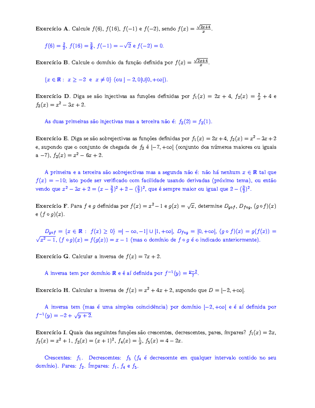 Solucoes Resumo Funcoes - Exerc ́ıcio A. Calcule f (6), f (16), f (−1 ...