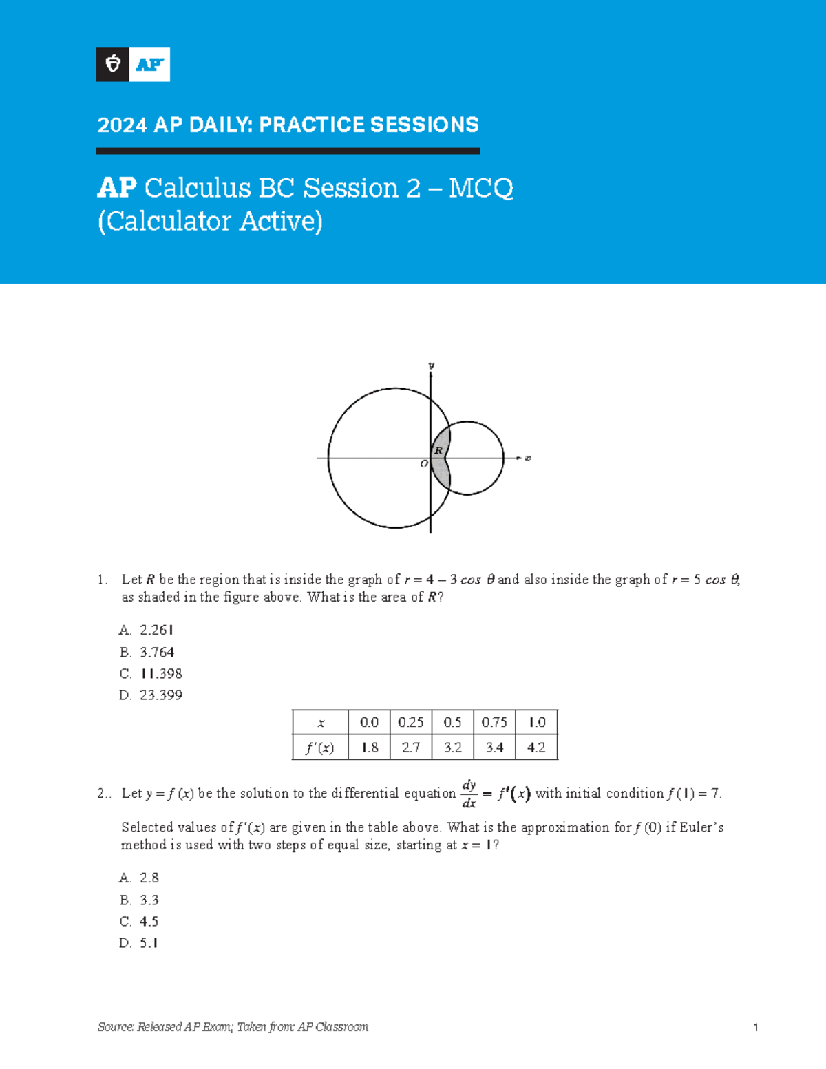 AP Calc BC Calculator Active MCQ Practice Source Released AP Exam