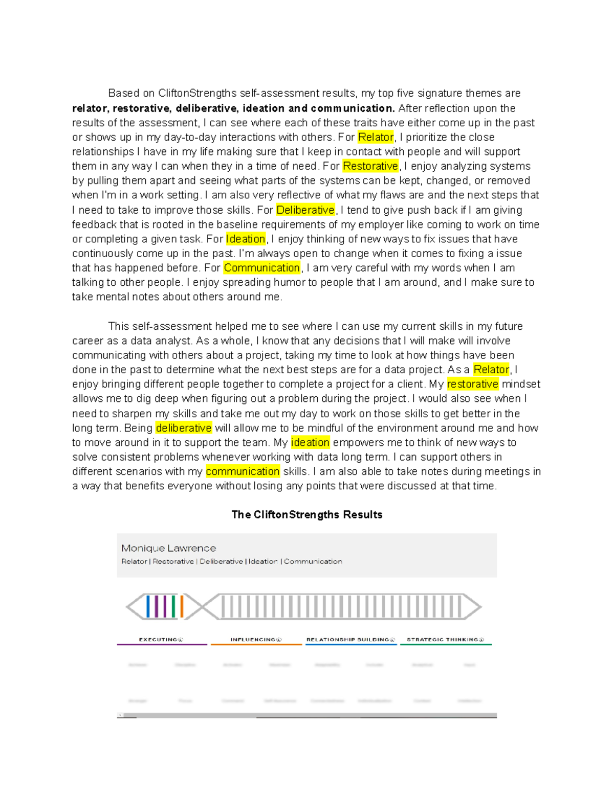 D194 Task One Assessment - Based on CliftonStrengths self-assessment ...