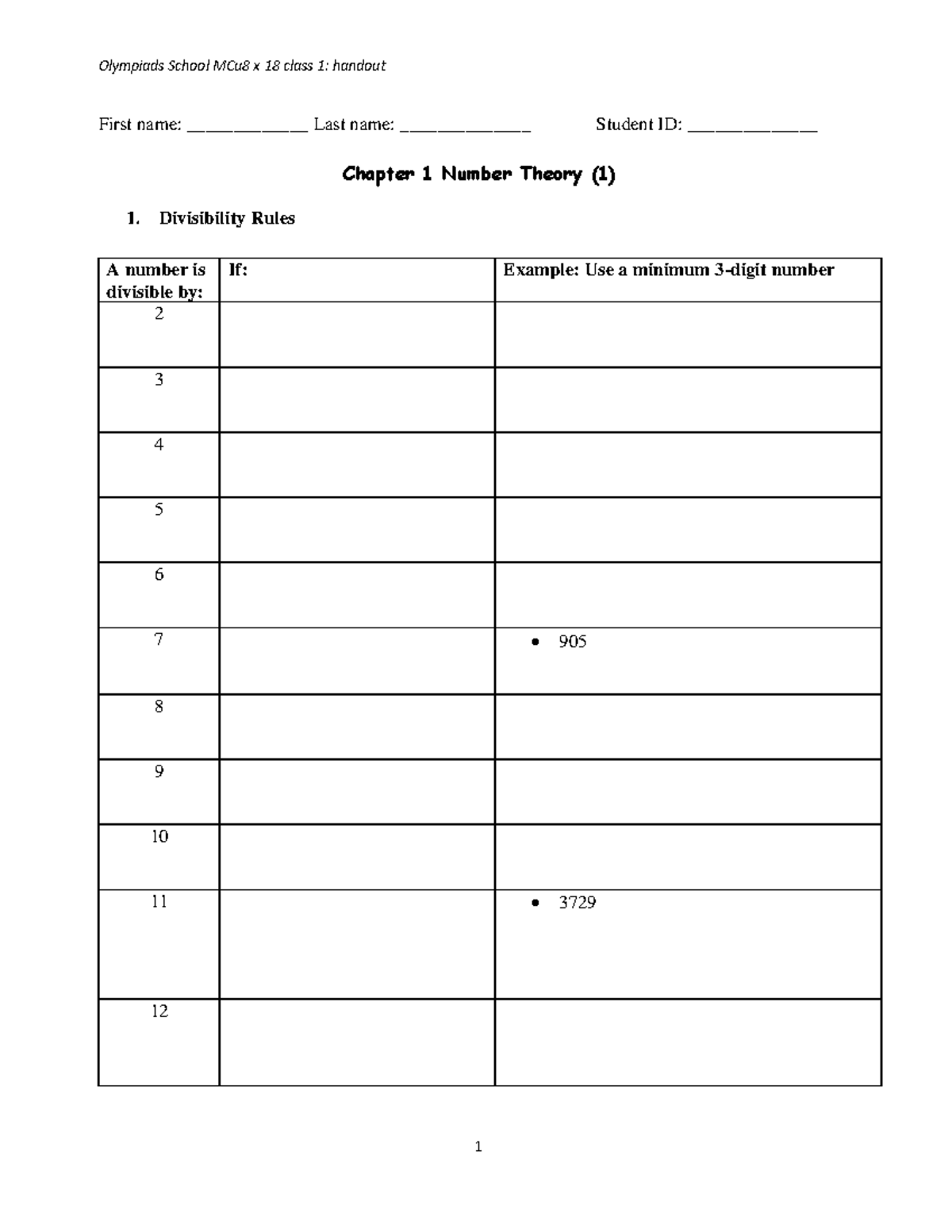 Class 01 Math G 8 handout - Olympiads School MCu8 x 18 class 1: handout ...