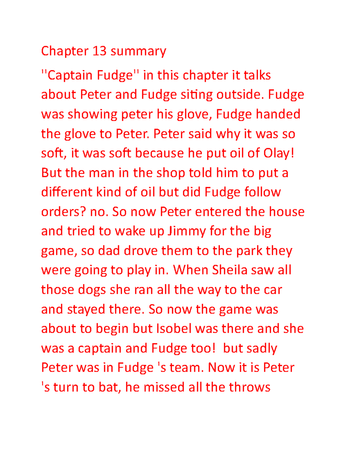 Chapter 13 summary fudgeamania Chapter 13 summary ''Captain Fudge