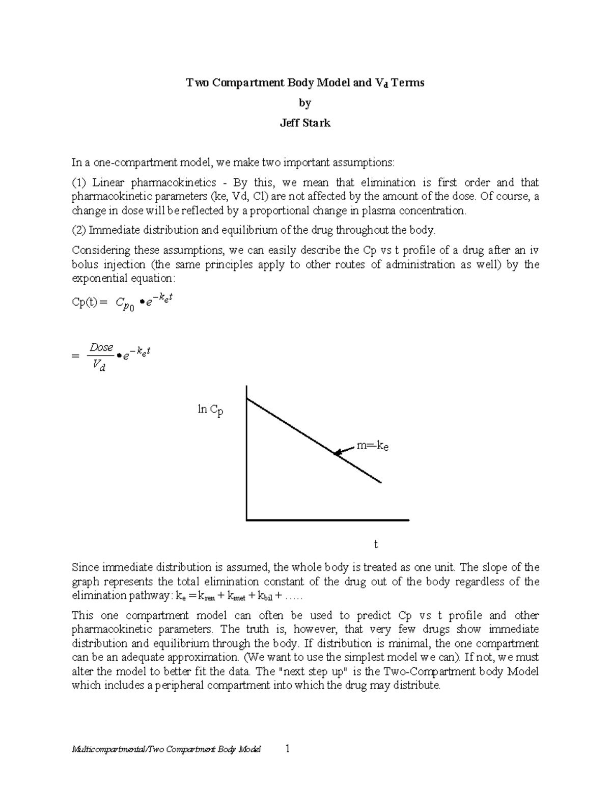 Two-compartment-model - Two Compartment Body Model and Vd Terms by Jeff ...