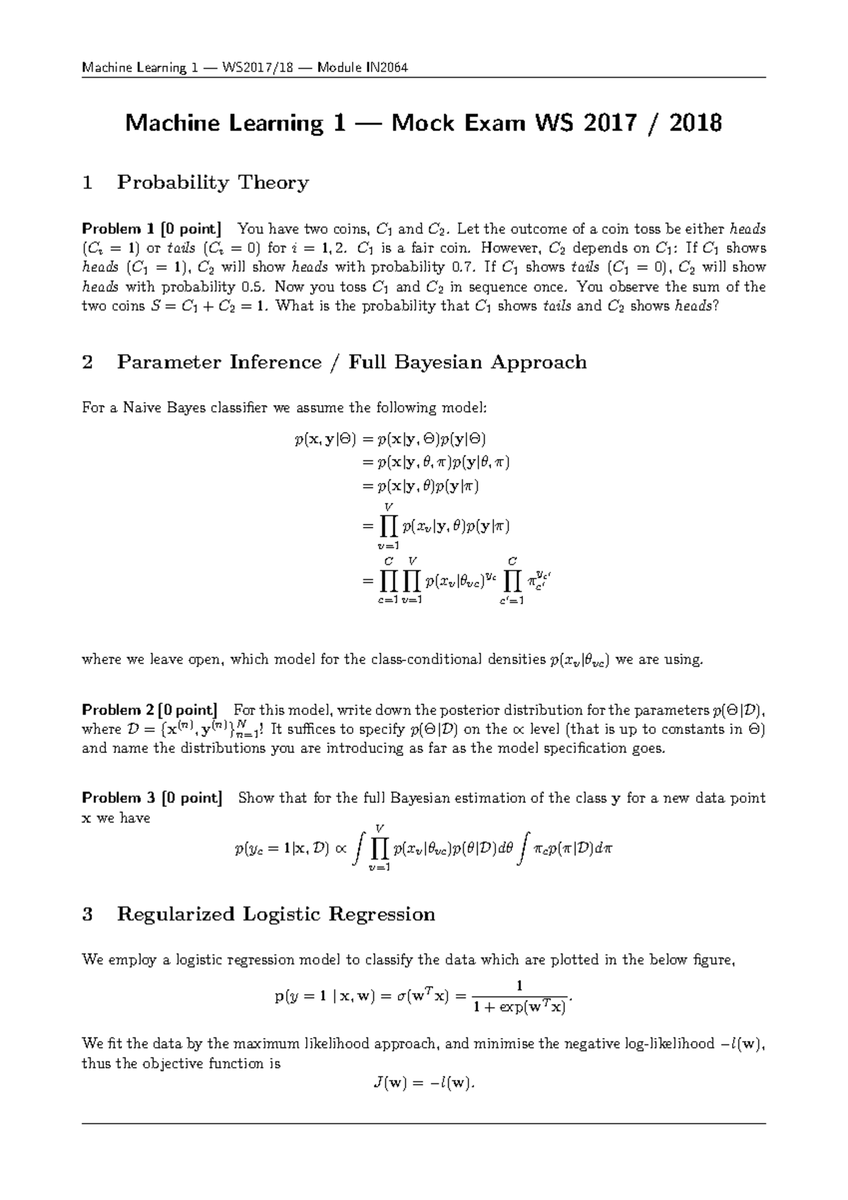 Machine Learning Previous Mock exam 2017 - Machine Learning 1 — Mock ...