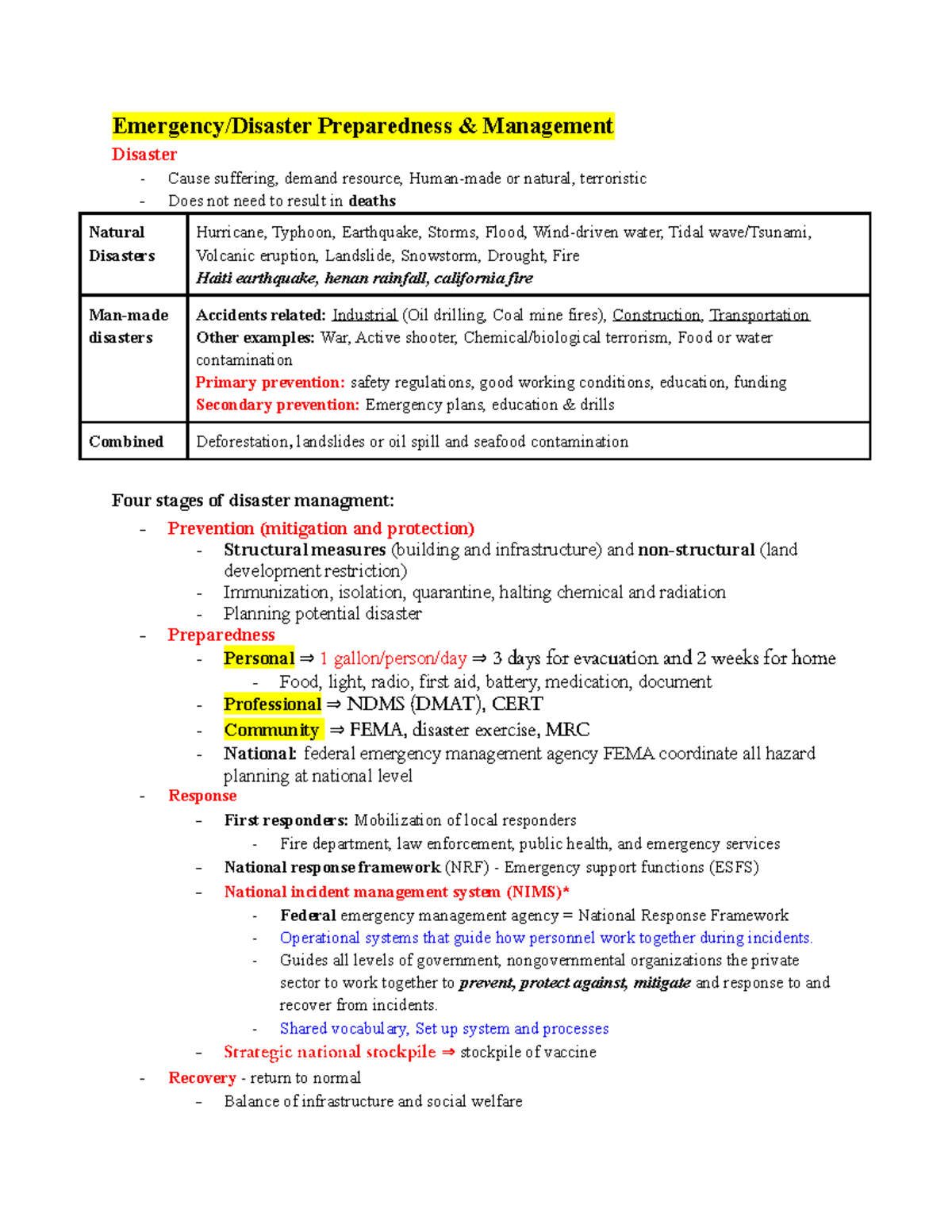 327 Disaster- Final - Emergency/Disaster Preparedness & Management ...