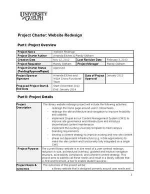 Project Charter Template - Website Redesign Project Charter Project ...