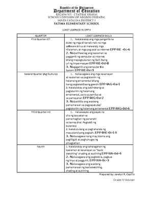 Action PLAN EPP 6 2022 - NONE - FATIMA ELEMENTARY SCHOOL ACTION PLAN IN ...