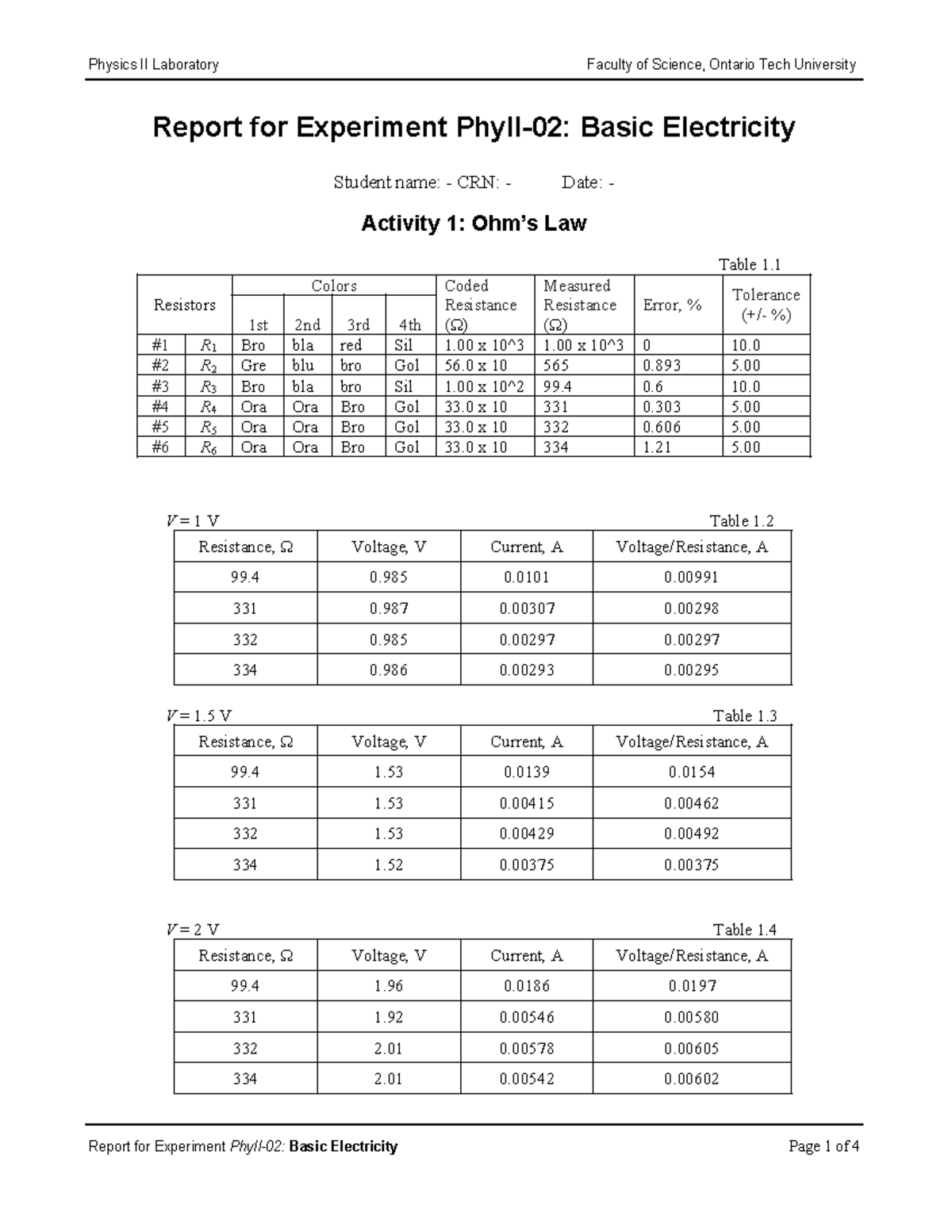 Report Basic Electricity - Report for Experiment PhyII-02: Basic ...