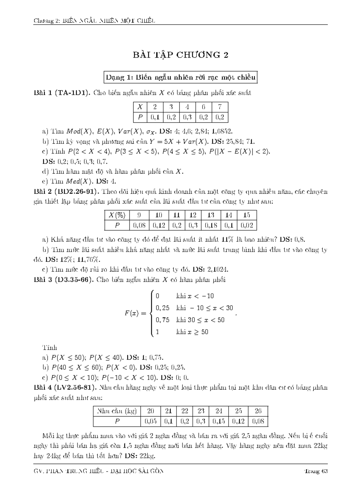 BAI TAP Chuong 2 - B I T P CH×ÌNG 2 D¤ng 1: Bi ̧n Ng ̈u Nhi¶n Ríi R¤c ...