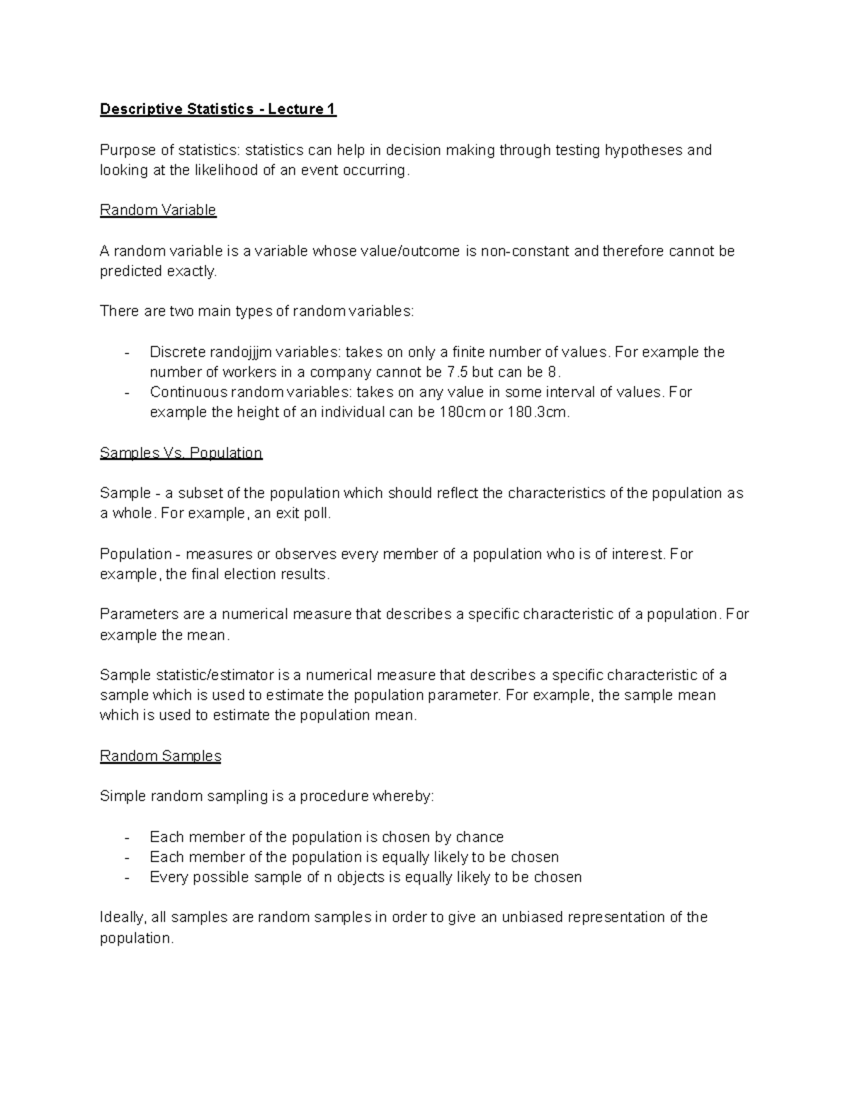 Untitled document (61) - Descriptive Statistics - Lecture 1 Purpose of ...