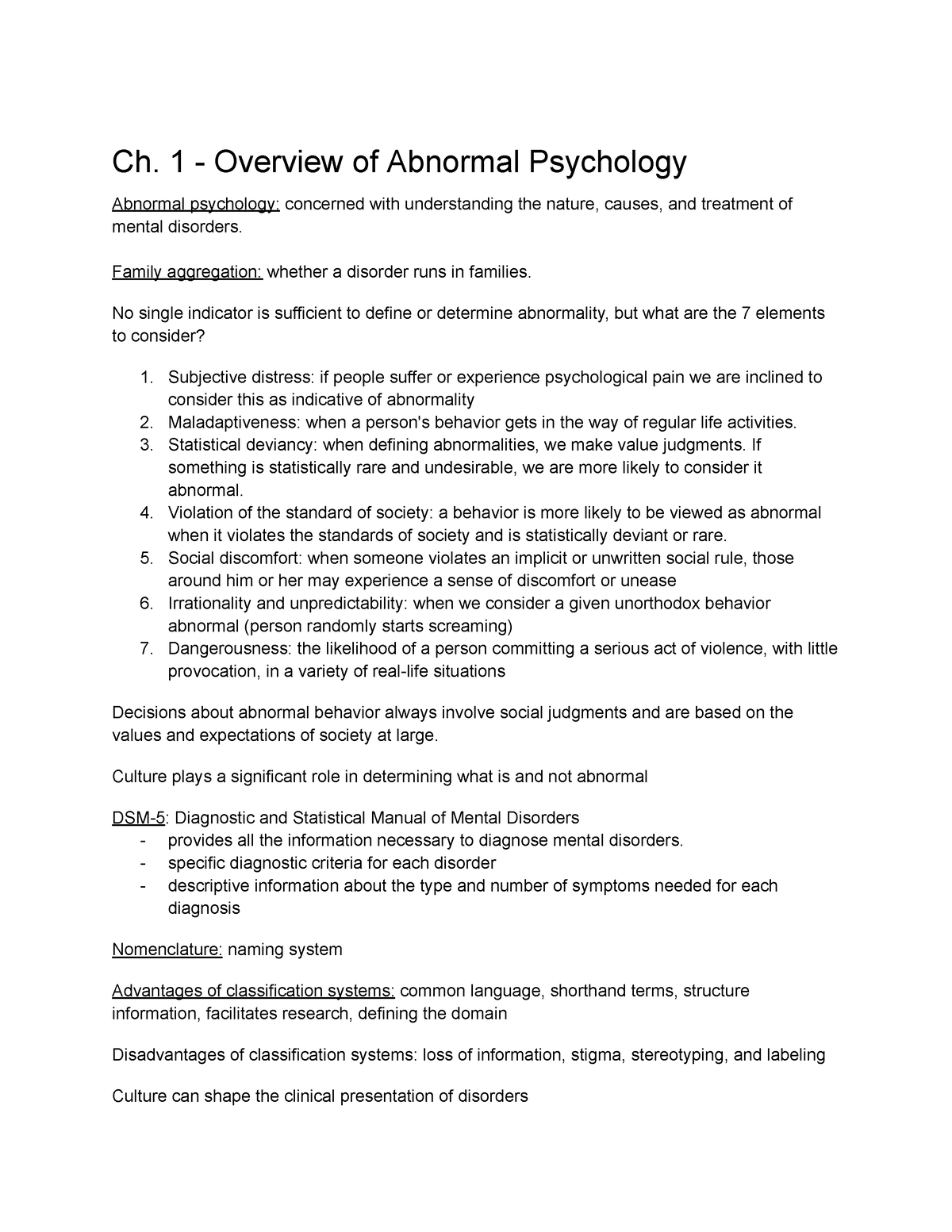 Untitled document-2 - Abnormal Psych - Ch. 1 - Overview of Abnormal ...