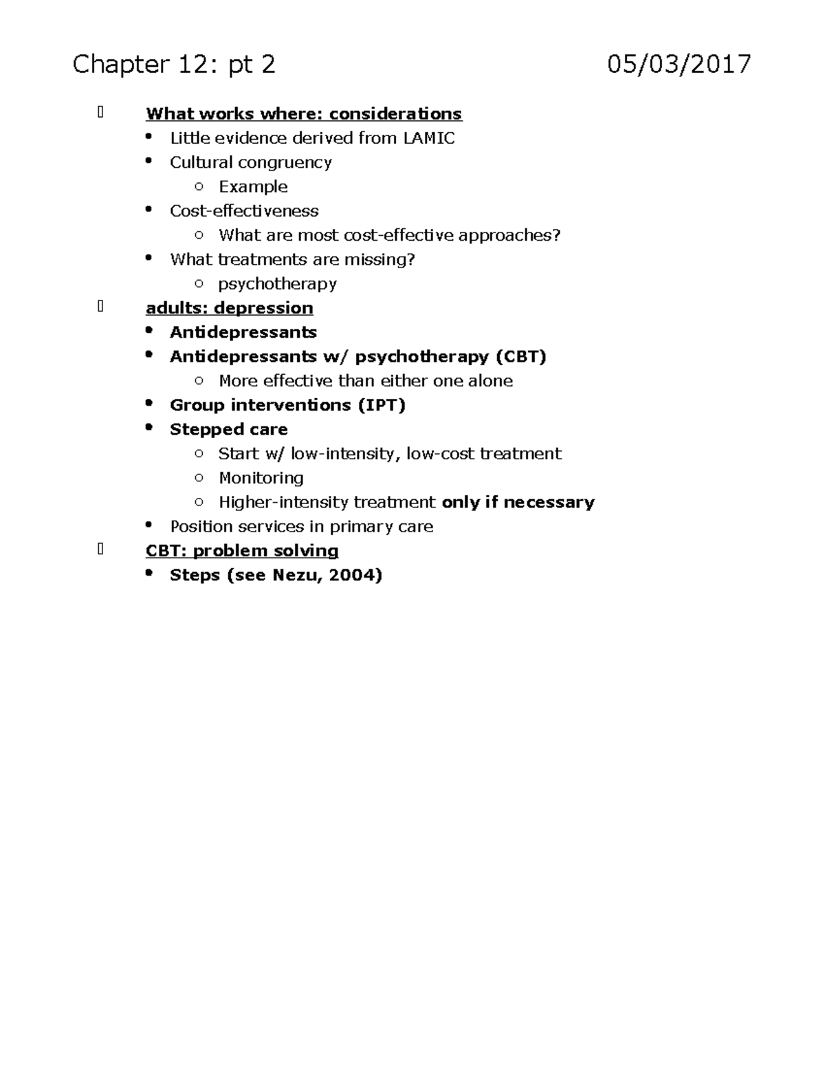 Mental Health Part 2 - Chapter 12: Pt 2 05/03/ What Works Where ...