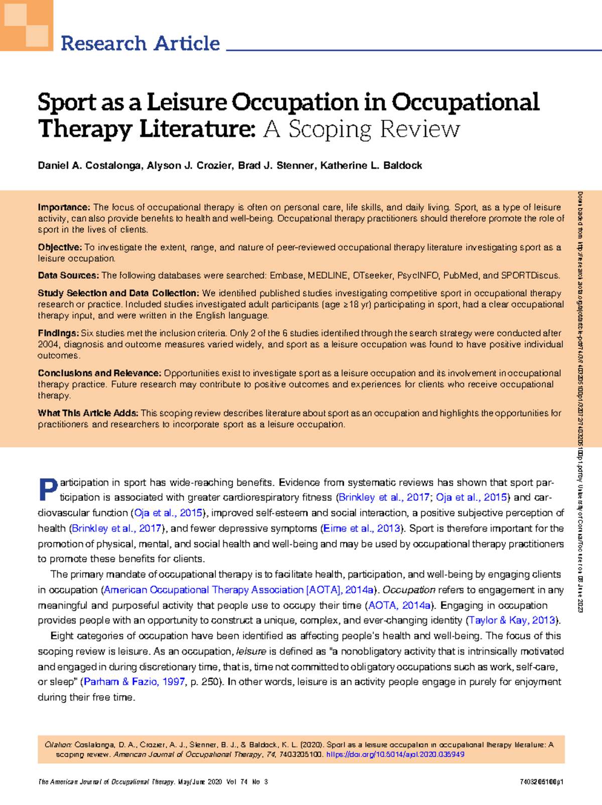 critical literature review occupational therapy