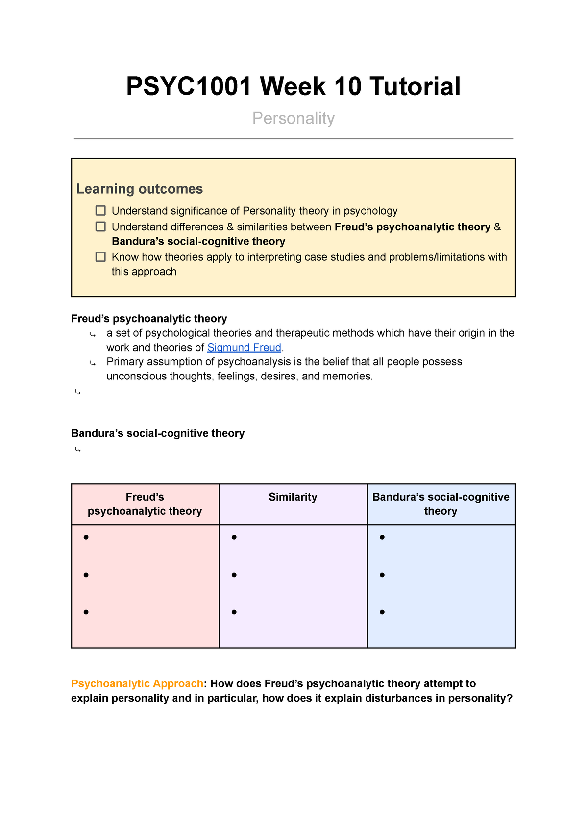 PSYC1001 Week 10 Tutorial - PSYC1001 - USyd - Studocu