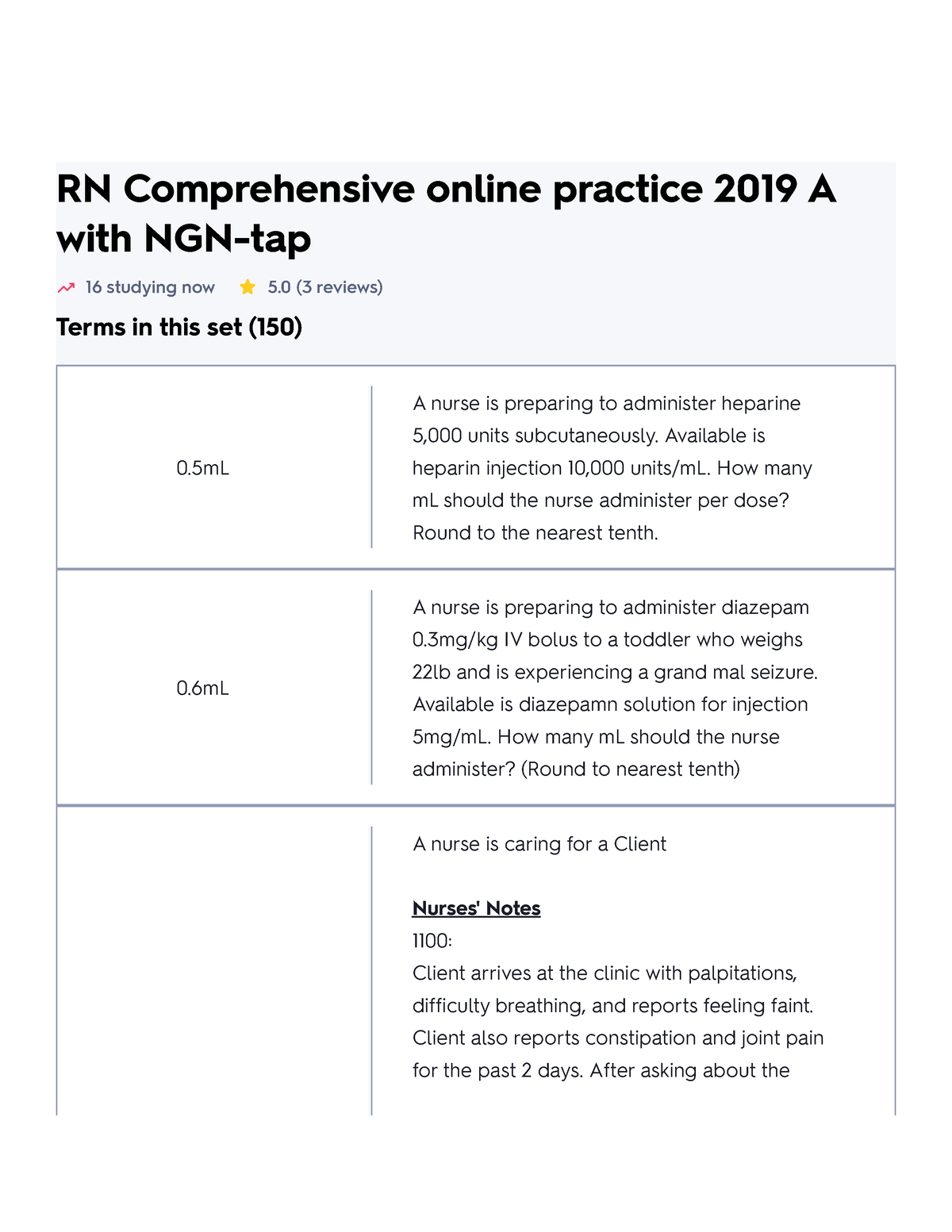 RN Comprehensive online practice 2019 A with NGNtap Flashcards Quizlet