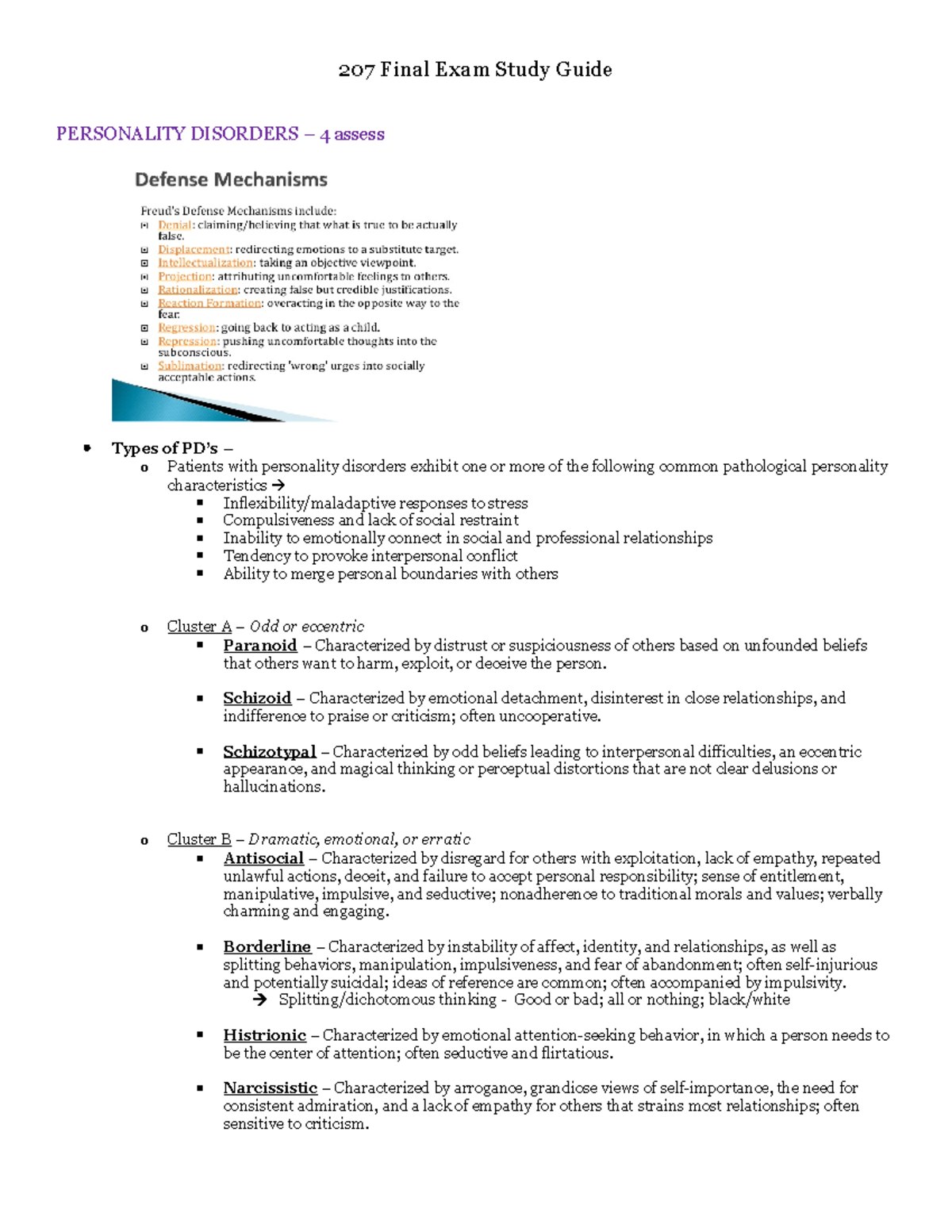 207 Final Exam Study Guide - 207 Final Exam Study Guide PERSONALITY ...