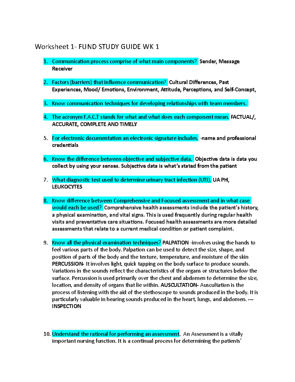 Study Guide 1 - MED SURG NOTES - Worksheet 1- FUND STUDY GUIDE WK 1 ...