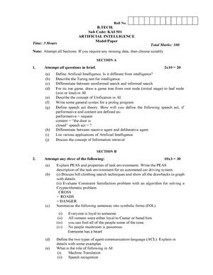 Btech oe 8 sem data warehousing and data mining koe093 2022 - Printed ...