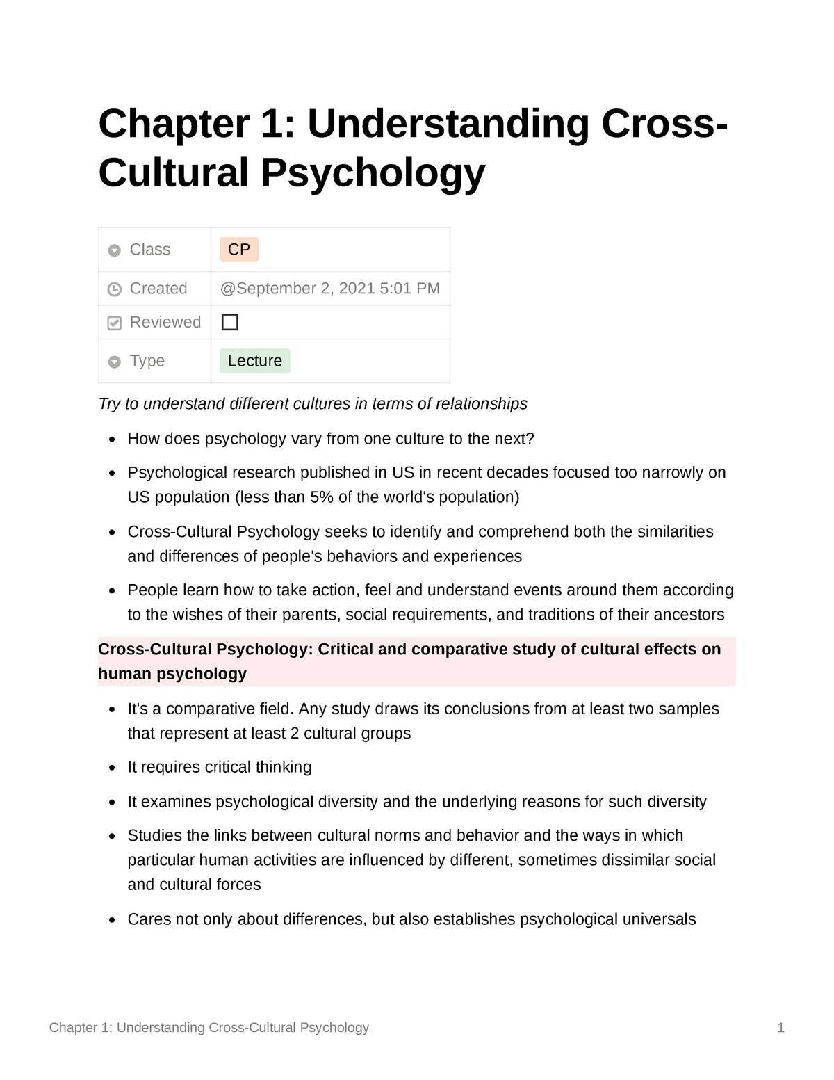 cross cultural psychology assignment