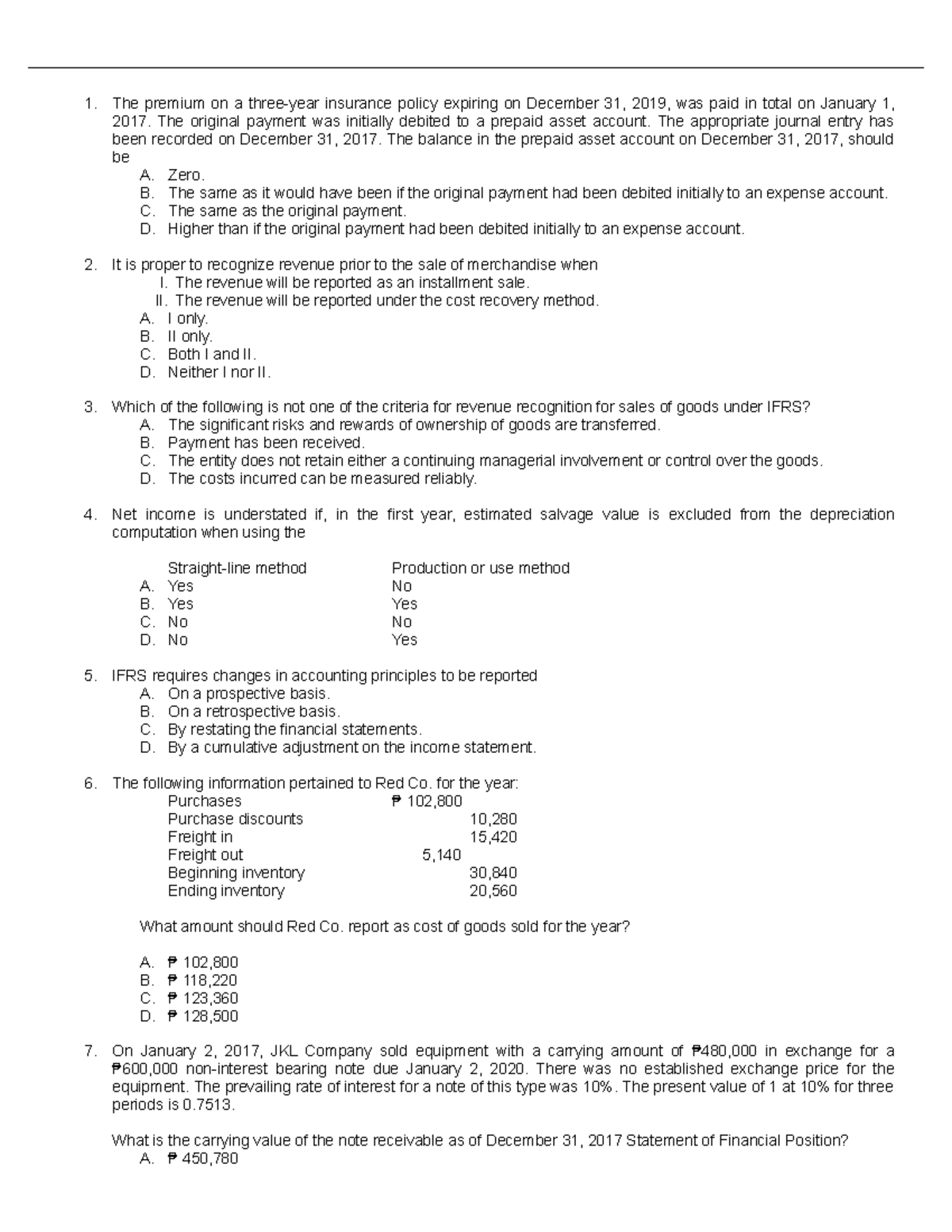 Questions FAR - FAR - The premium on a three-year insurance policy ...