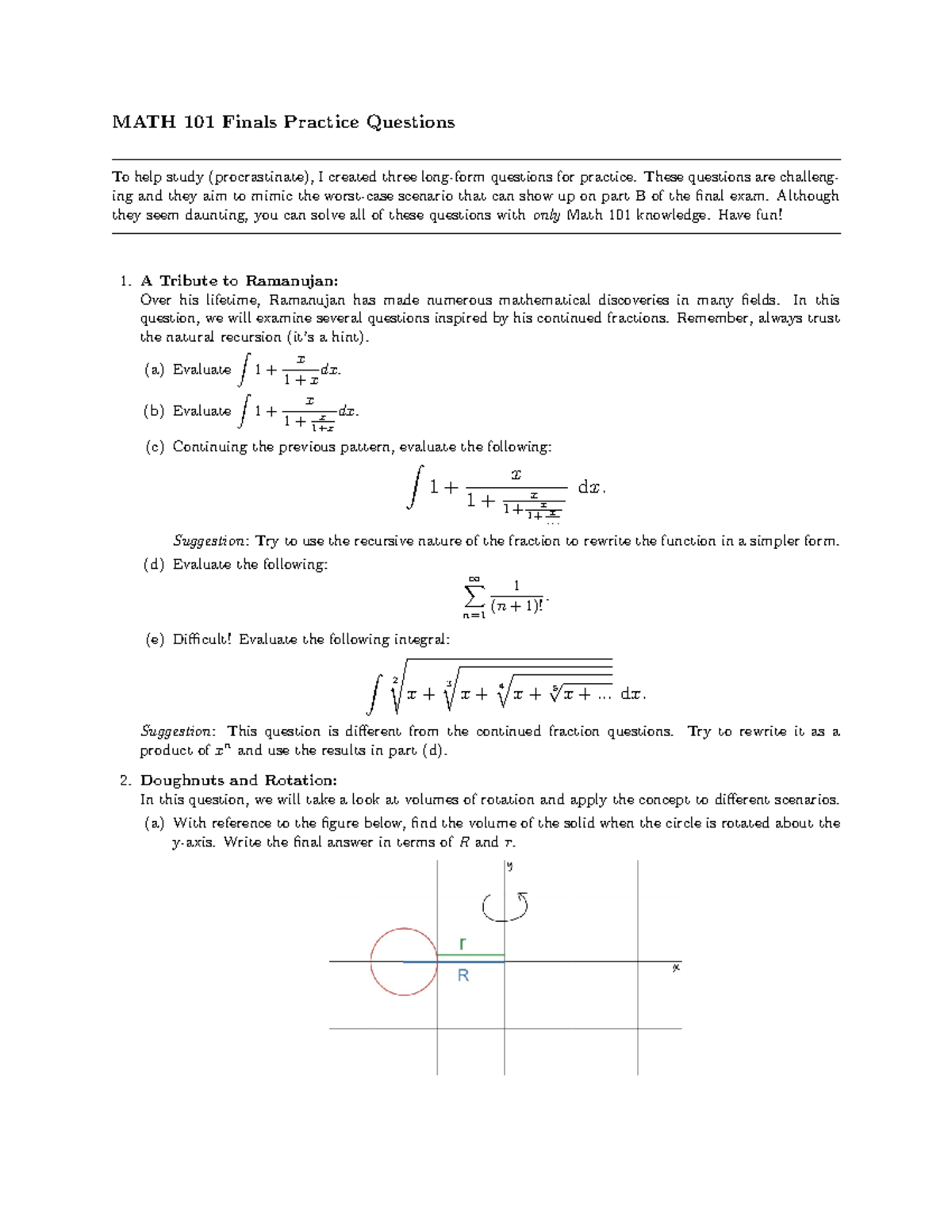101 final practice questions - MATH 101 Finals Practice Questions To ...