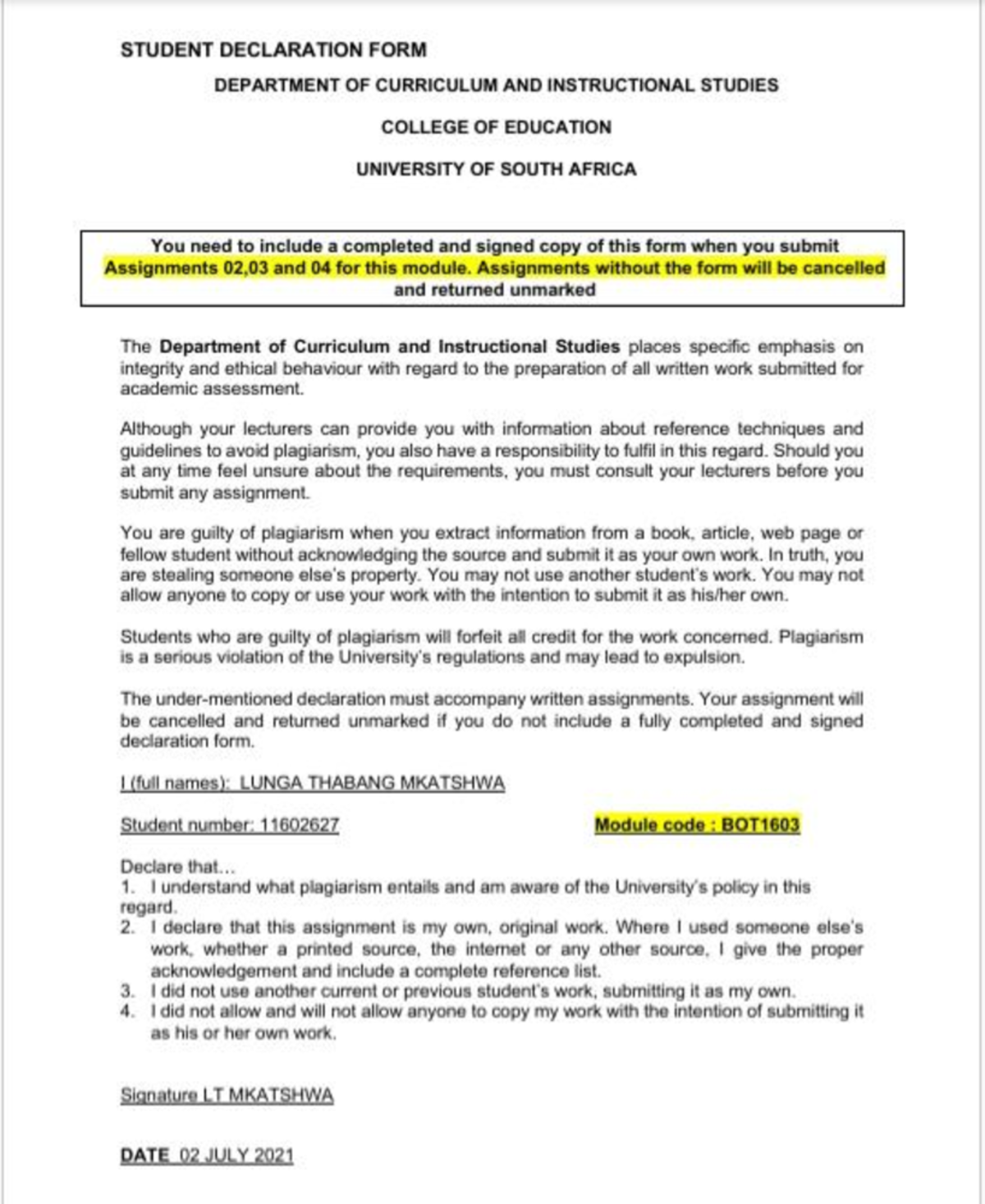 BOT1603 scanned assignment 2 - BOT1603 - Studocu