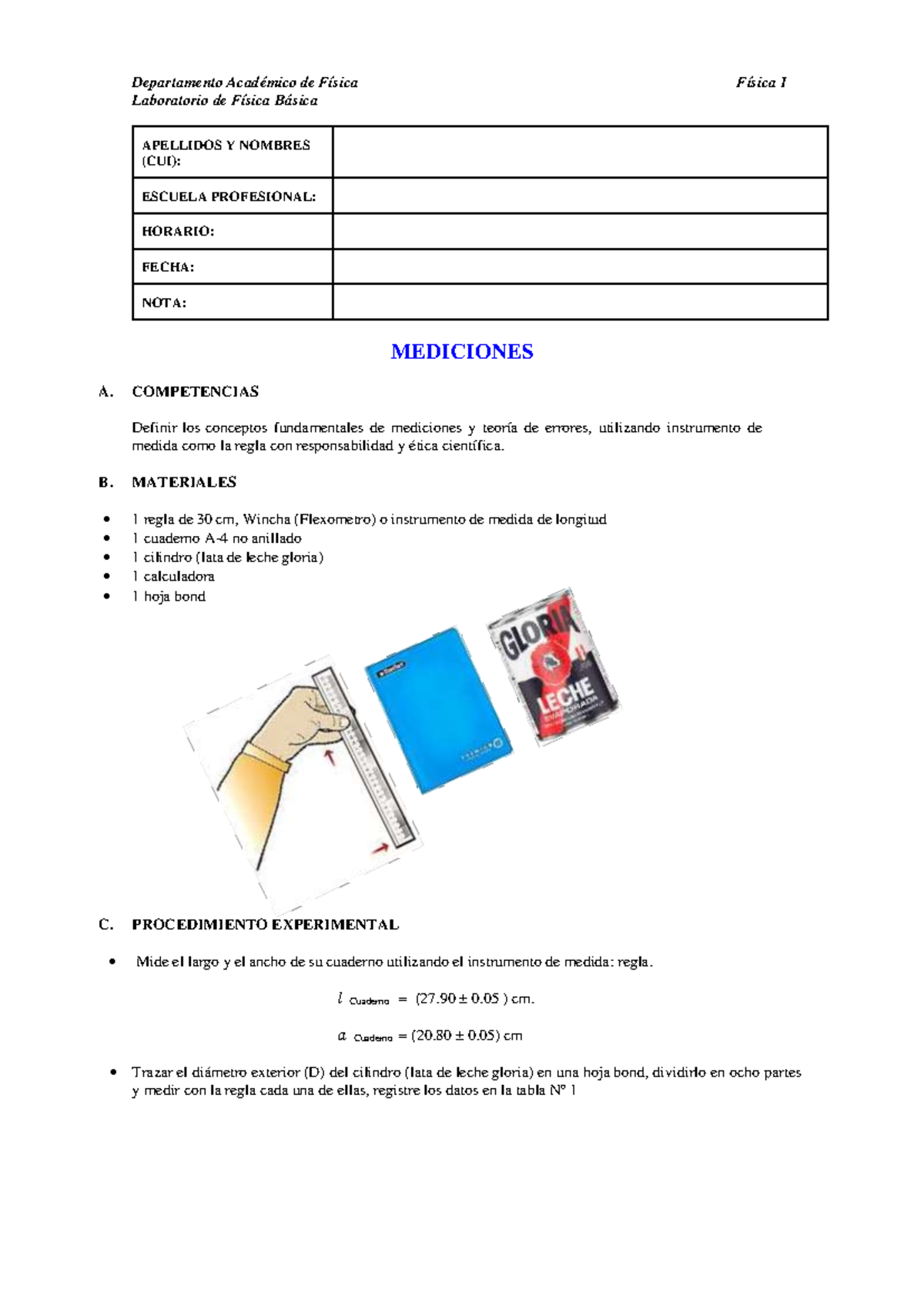 Guía 2 Mediciones Laboratorio De Física Básica Apellidos Y Nombres