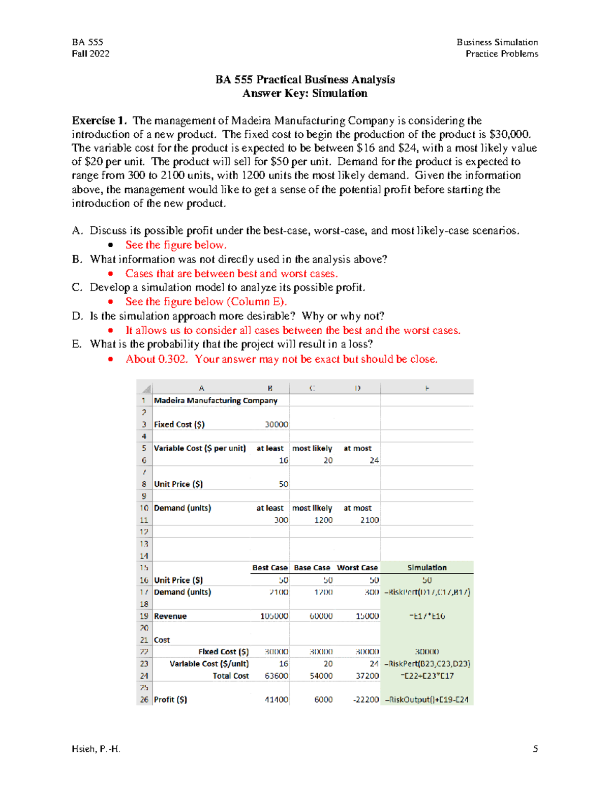 Practice Problems - Simulation Answer Key - Fall 2022 Practice Problems ...