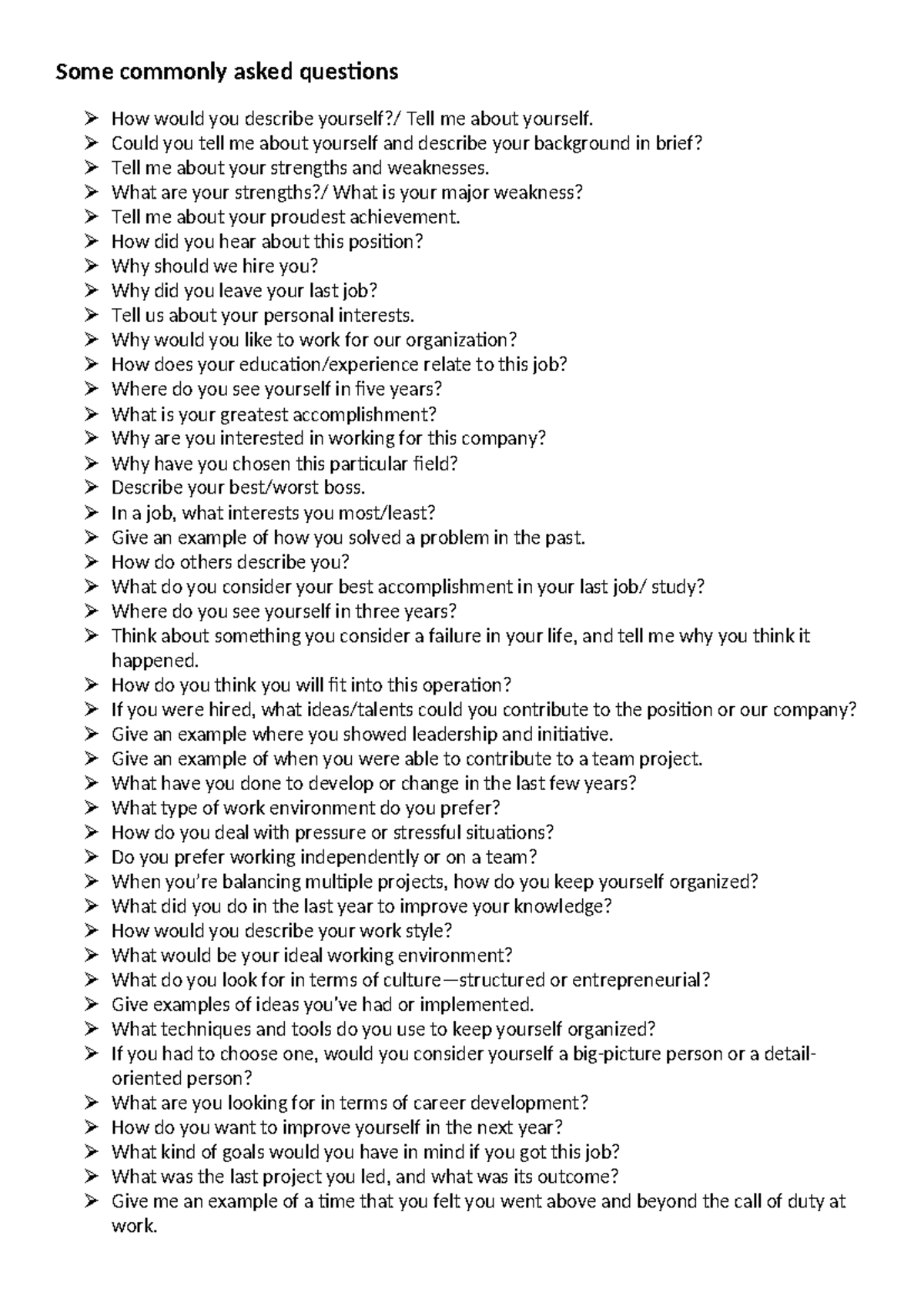 Handout 5 Common Question - Some commonly asked questions How would you ...