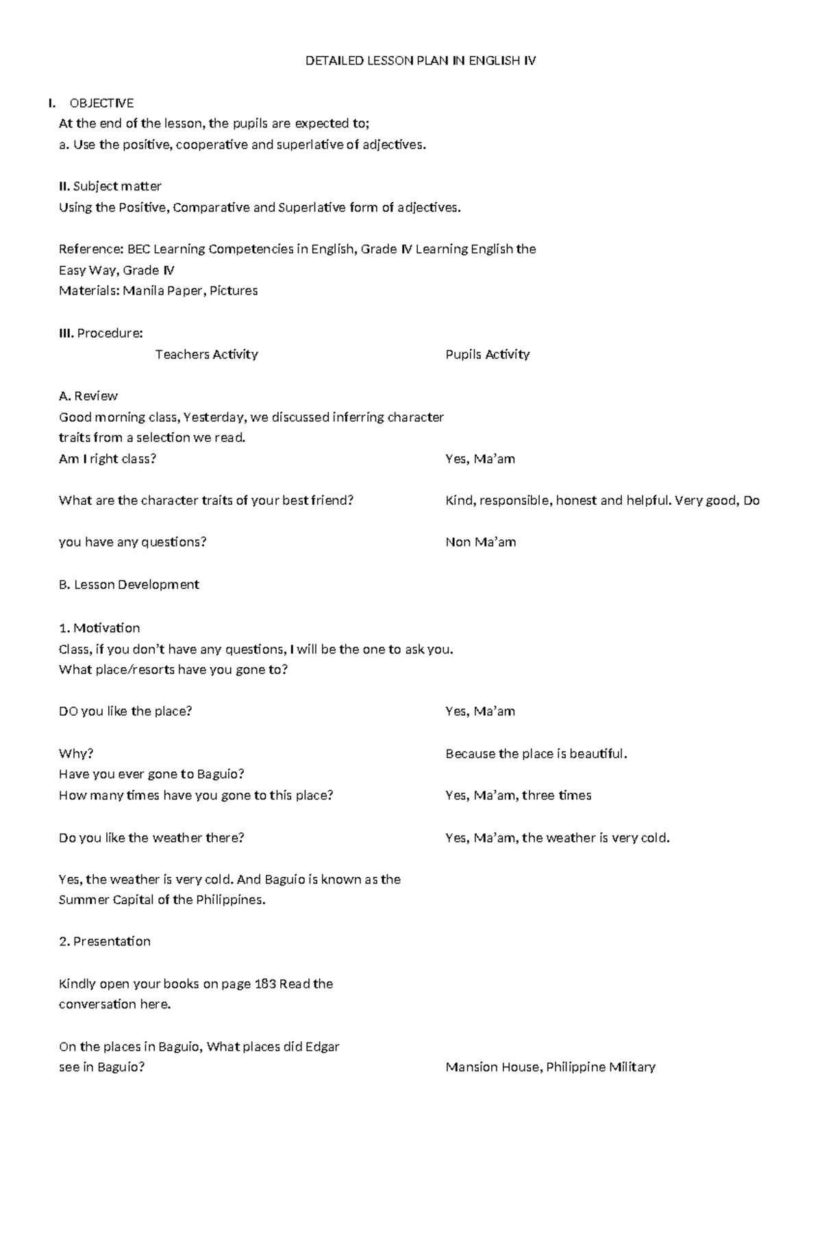 A detailed lesson plan in english iv 1 - DETAILED LESSON PLAN IN ...