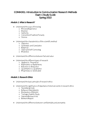 Comm301 Exam review - MIDTERM STUDY GUIDE - Social scientific research ...