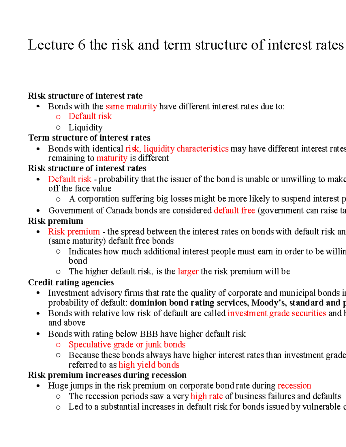Lecture 6 the risk and term structure of interest rates - Warning: TT ...