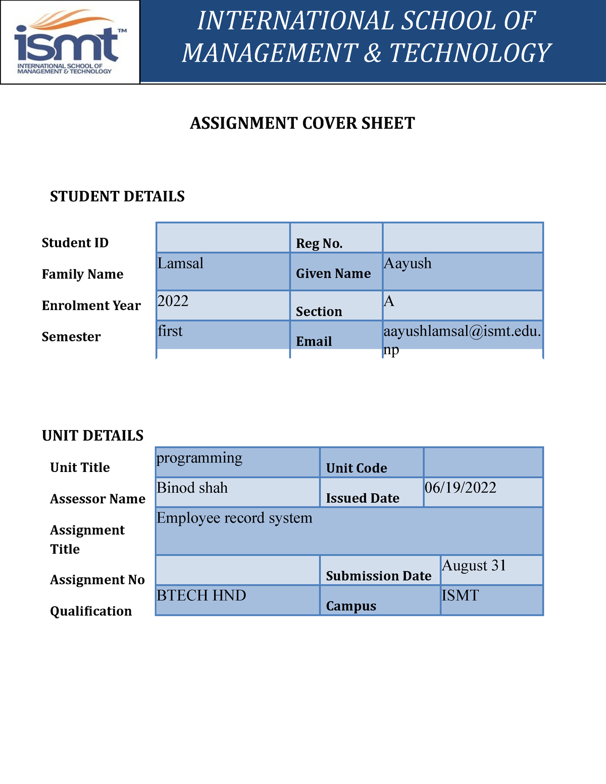 Subash - I have been doing assignment as an IT student - ASSIGNMENT ...