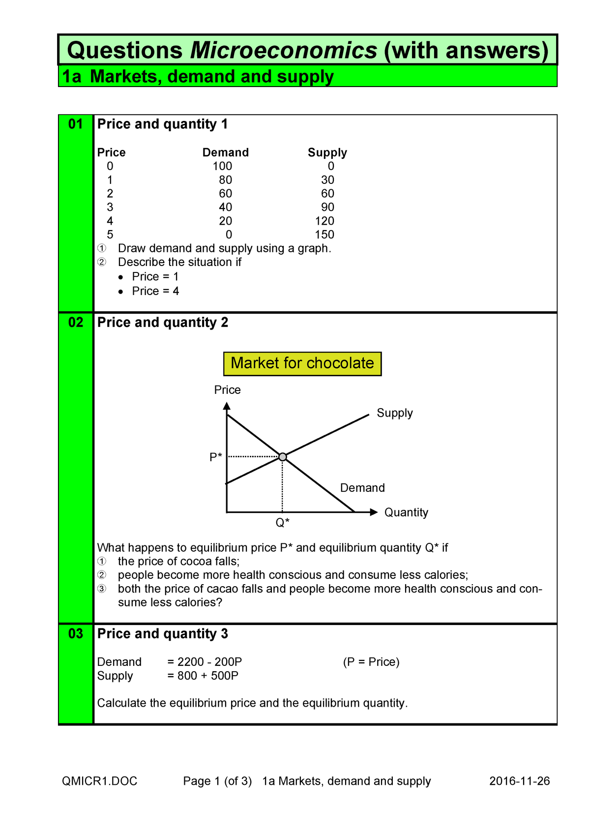 Questions Microeconomics With Answers 2 - QMICR1 Page 1 (of 3) 1a ...